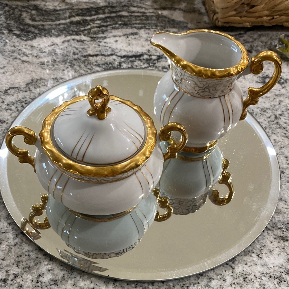 Vintage MCM Seyei Fine China “Renaissance “ 1030 Japan Sugar Bowl & Creamer!